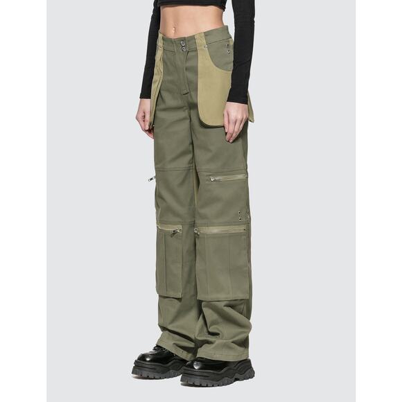 I.AM.GIA Khaki Blaze Cargo Wide Leg Pants Contrast Pockets Y2K Pop Dancer Size M - Picture 2 of 14
